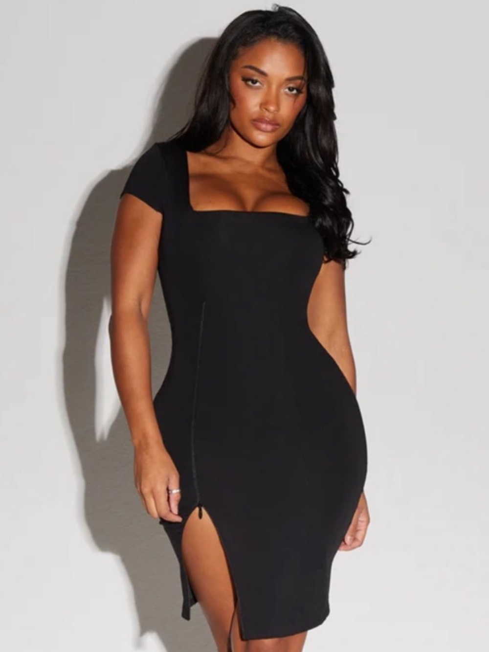 TA3 Squarey Mini Midi Dress Black Adjustable Slit 3X